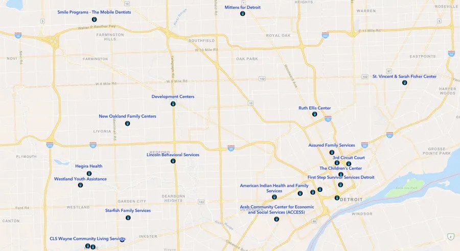 Wayne RESA's Interactive Map of Resources and Services for individuals and families