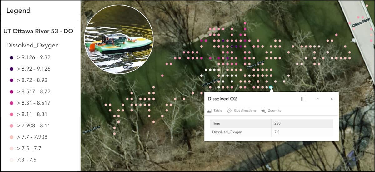 AquaROVER data showing dissolved oxygen levels in Ottawa River, Toledo Ohio